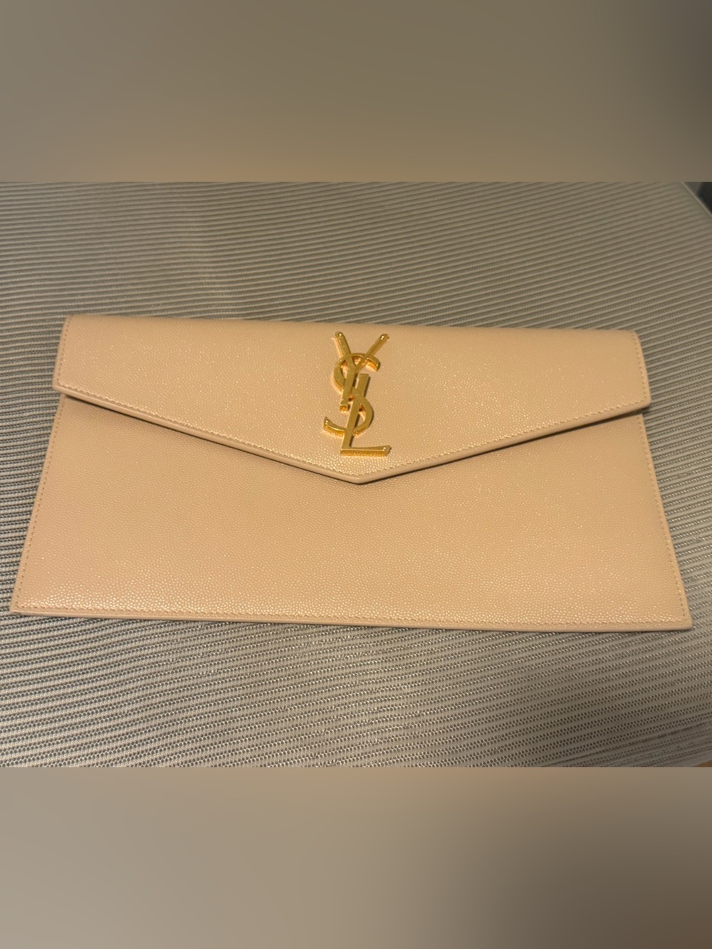 Saint Laurent Nude Leather Envelope Clutch with Gold YSL Emblem